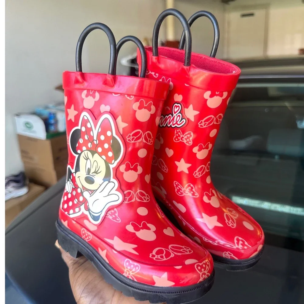 Disney Minnie Mouse Toddler Girl Waterproof Rubber Rain Boots Size 7 Red
